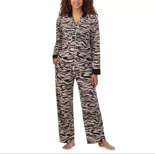 DKNY Women's Notch Collar Pyjama Set in Animal Print, Medium