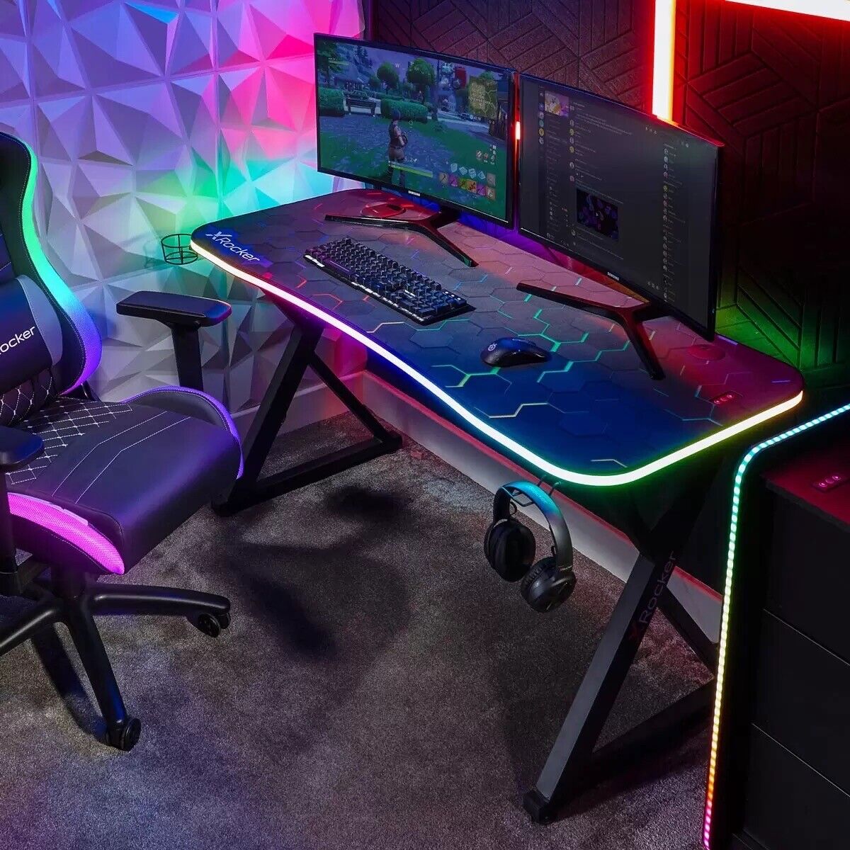 X Rocker Pulsar Max RGB Gaming Desk with LED Lights New XRocker