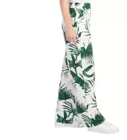 Hilary Radley Wide Leg Pant in Green & Off-White, Linen Blend, Size M