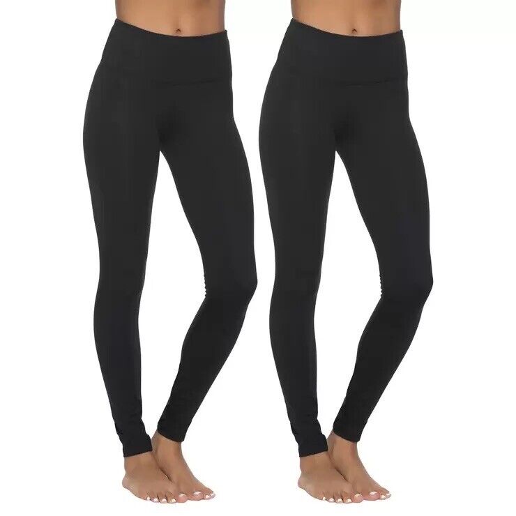 JeZeBeL 2 Pairs Sueded Lightweight Wide Waistband Leggings Black Sizes S