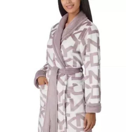 DKNY Shawl Collar Long Plush Robe in Mauve- Size L