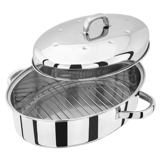 Judge Stainless Steel Oval Roaster & Rack Oven Baking Roasting Tin Dish Lid