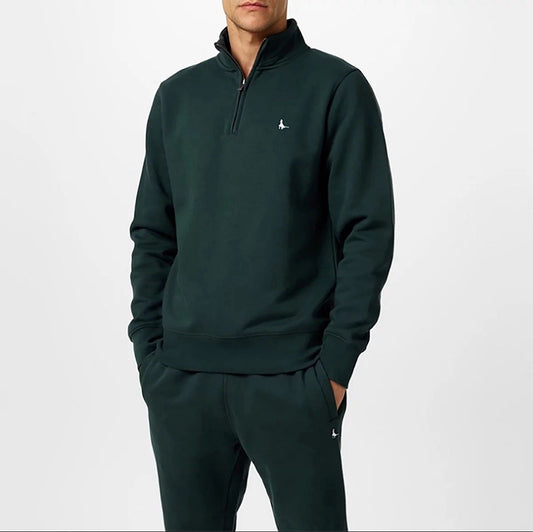 Jack Wills Men's Barchester 1/4 Zip Sweatshirt in Green, Large
