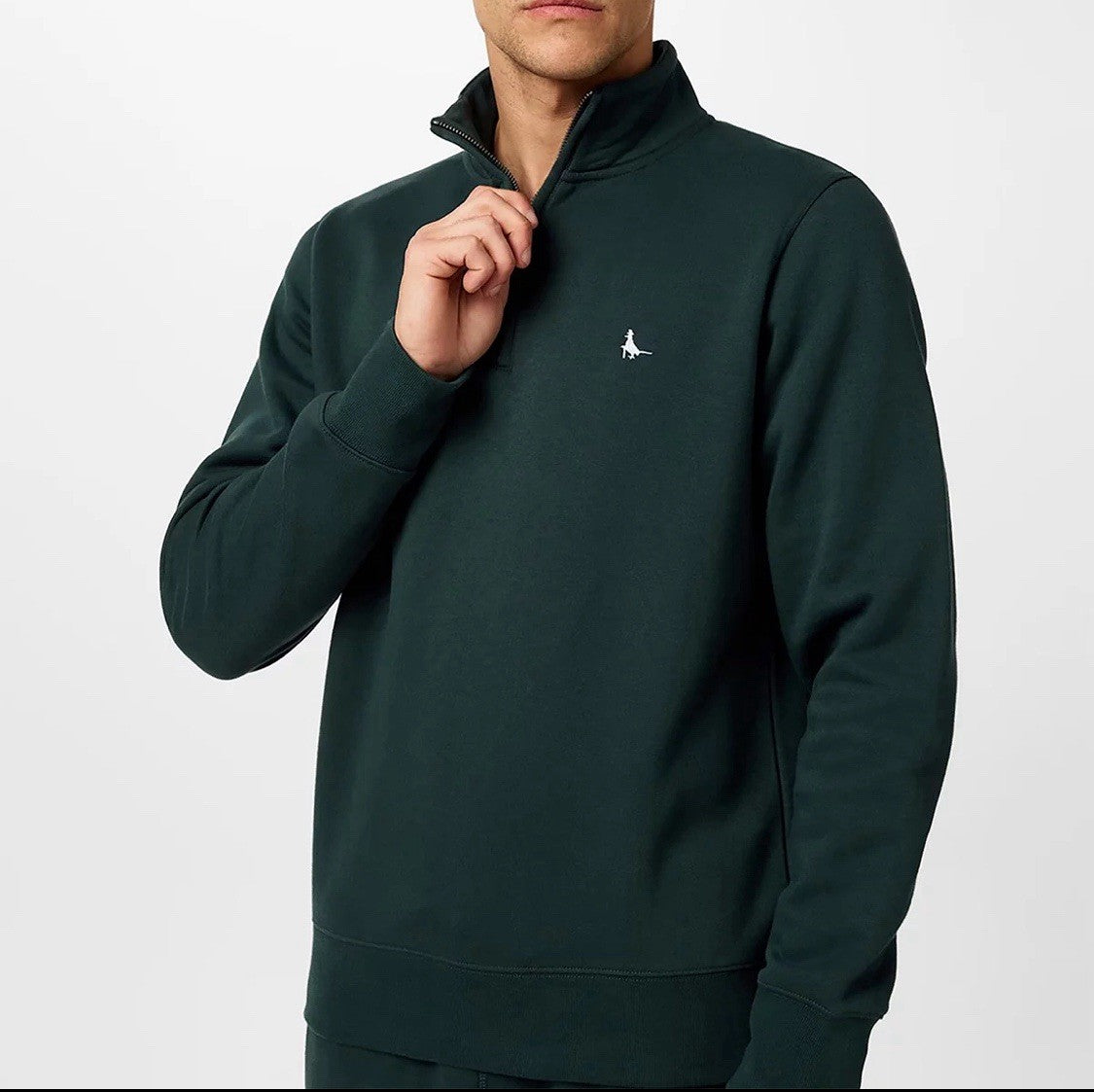 Jack Wills Men's Barchester 1/4 Zip Sweatshirt in Green, Large