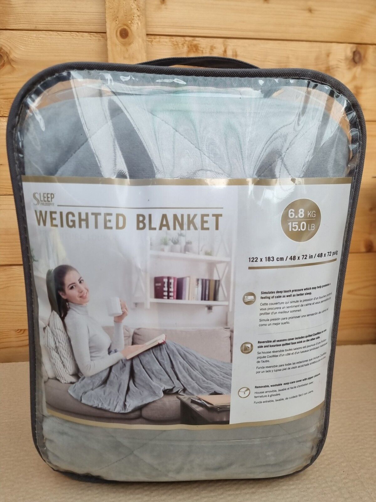 Sleep Philosophy Reversible Weighted Blanket 6.8kg , 122 x 183 cm , Grey