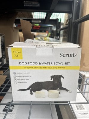 Scruffs Icon 2 Piece Dog Food & Water Bowl Set - 19cm | 10cm - Cream