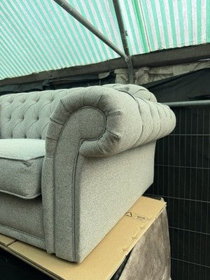 Bordeaux Button Back Grey Fabric 2 Seater Sofa Wood Legs Brand New