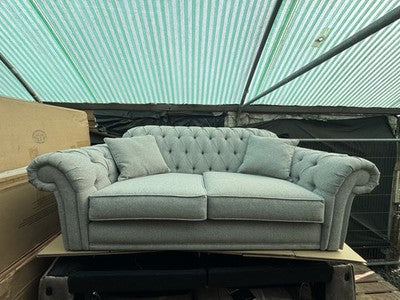 Bordeaux Button Back Grey Fabric 2 Seater Sofa Wood Legs Brand New