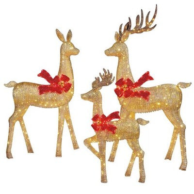 Deer family Set of 3 with LED Twinkle Lights 6ft (1.8m) Christmas