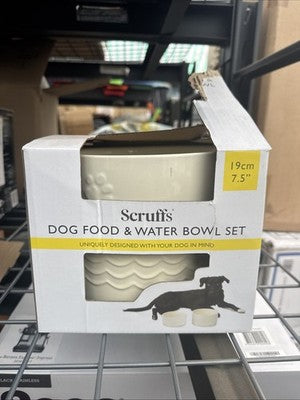 Scruffs Icon 2 Piece Dog Food & Water Bowl Set - 19cm | 10cm - Cream