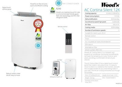 12K BTU Portable Air Conditioner Remote Control Energy Efficiency Wood's Cortina