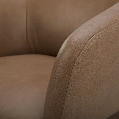 Aiden & Ivy Brown Leather Barrel Armchair Livingroom furniture Solid Wood Legs