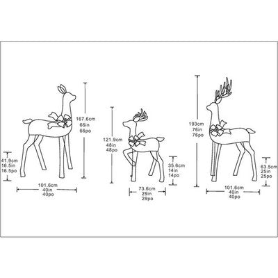 Deer family Set of 3 with LED Twinkle Lights 6ft (1.8m) Christmas