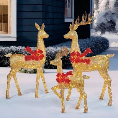 Deer family Set of 3 with LED Twinkle Lights 6ft (1.8m) Christmas