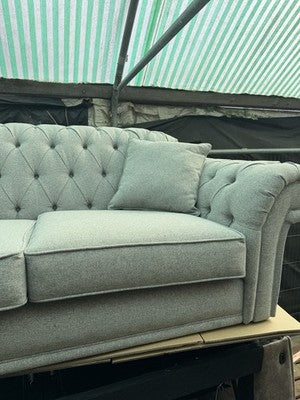 Bordeaux Button Back Grey Fabric 2 Seater Sofa Wood Legs Brand New
