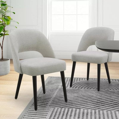Kobe Grey Fabric Dining Chairs Set of 2 Solid Wood Legs Furniture Grey Fabric