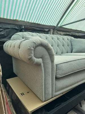 Bordeaux Button Back Grey Fabric 2 Seater Sofa Wood Legs Brand New