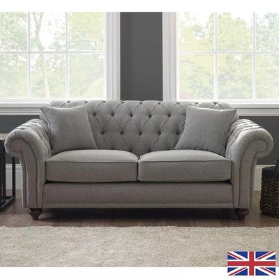 Bordeaux Button Back Grey Fabric 2 Seater Sofa Wood Legs Brand New