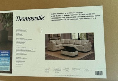 Thomasville Kylie Grey Fabric Sectional Sofa with Storage Ottoman Brand New