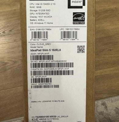 Lenovo IdeaPad Slim 5 Laptop 16 Inch , Intel Core i5, 16GB RAM, 512GB SSD VAT