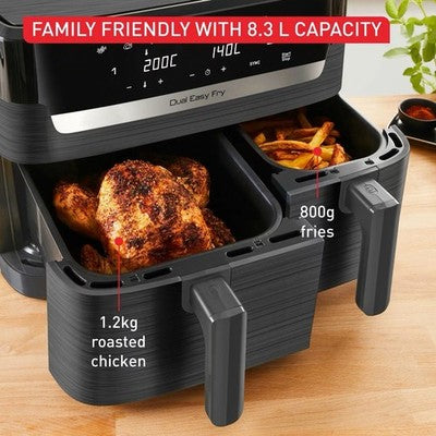 Tefal Easy Fry Essential Dual Air Fryer 8.3L EY901HG in Black