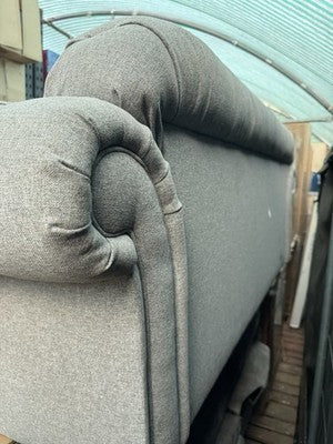 Bordeaux Button Back Grey Fabric 2 Seater Sofa Wood Legs Brand New