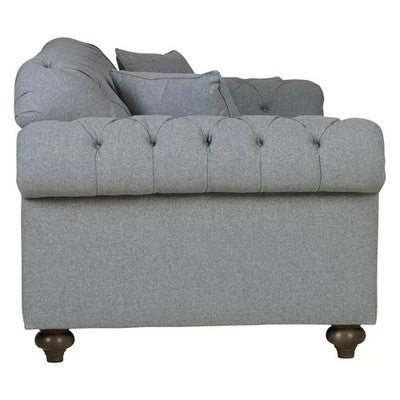 Bordeaux Button Back Grey Fabric 2 Seater Sofa Wood Legs Brand New