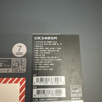 ASUS Zenbook Laptop 14" OLED 3K 120hz Ultra 7 16GB RAM 1TB SSD Blue NEW / VAT