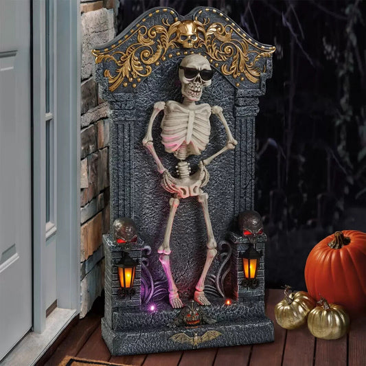 NEW Halloween 3ft (1m) Animated Skeleton Tombstone with Music & Lights Motion