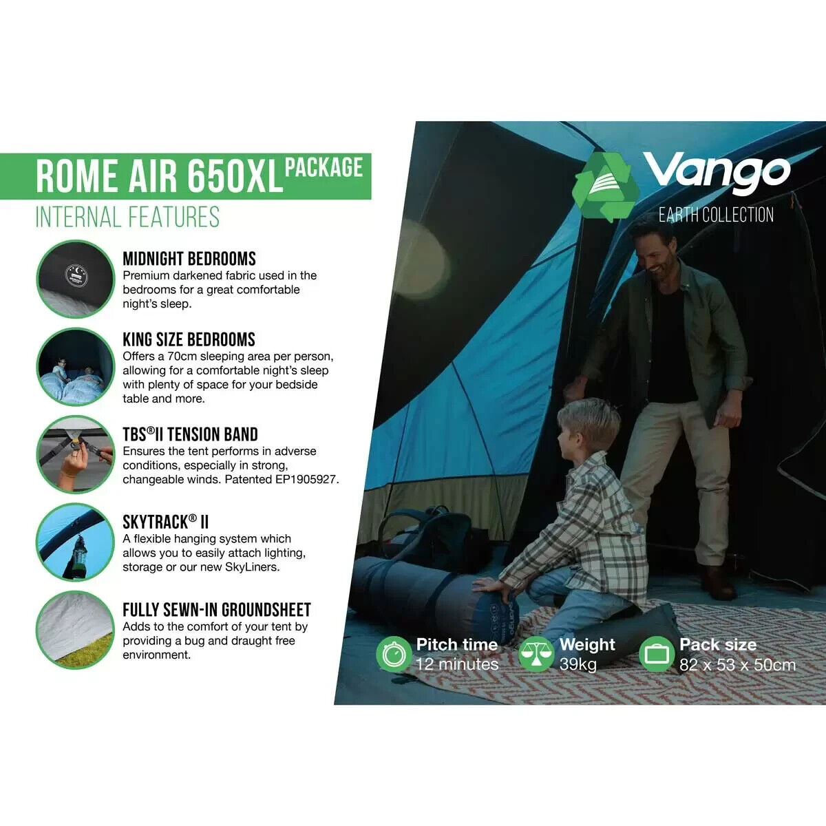 NEW Vango Rome II Air 650 XL Tent Package, 6 Person