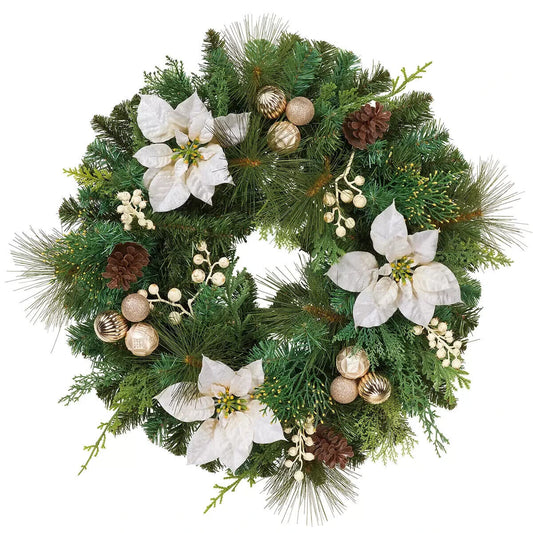 COSTCO 24 Inch (61cm) Unlit Christmas Decorated Wreath in White