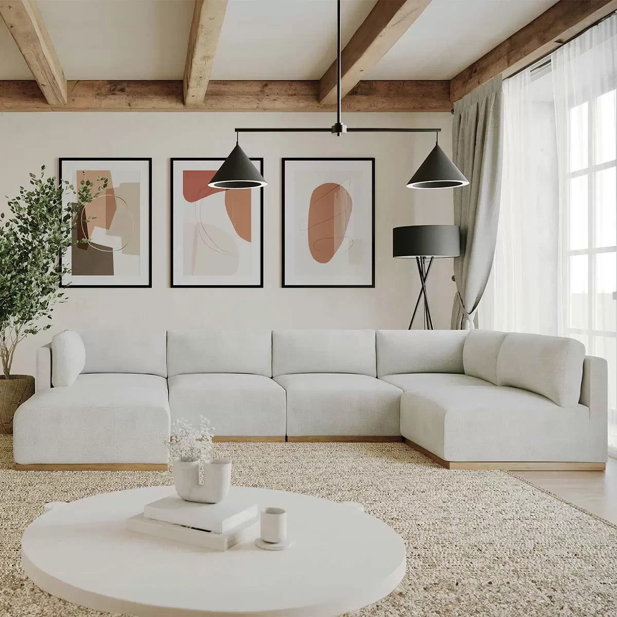 Henredon Murphy Cream 6 Piece Modular Fabric Sofa Corner Ottoman