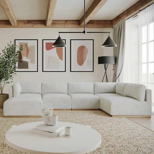 Henredon Murphy Cream 6 Piece Modular Fabric Sofa Corner Ottoman