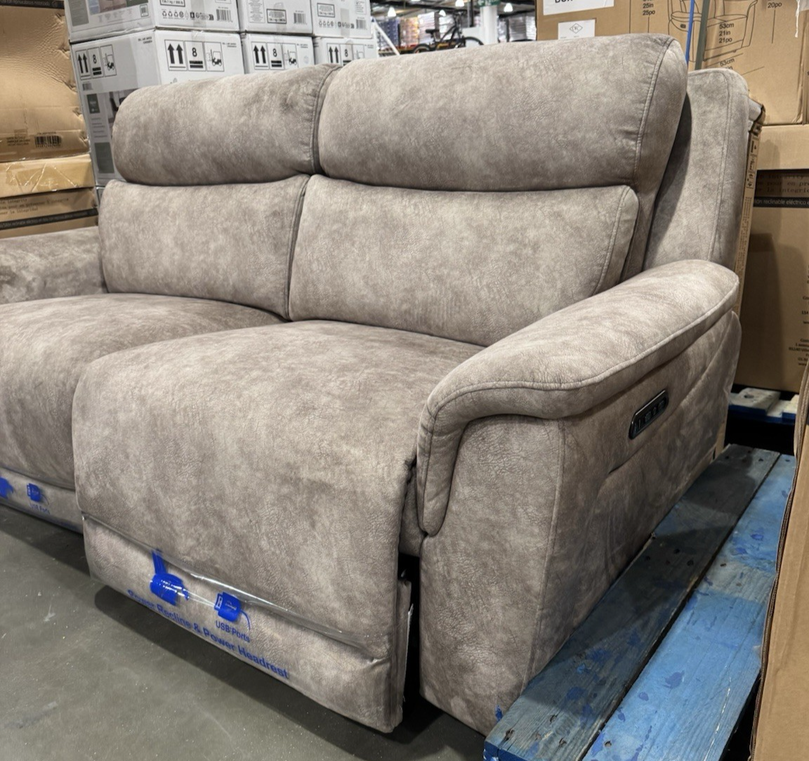 Oscar Grey Fabric Power Reclining Large 2 Seater Sofa with Power Headrest