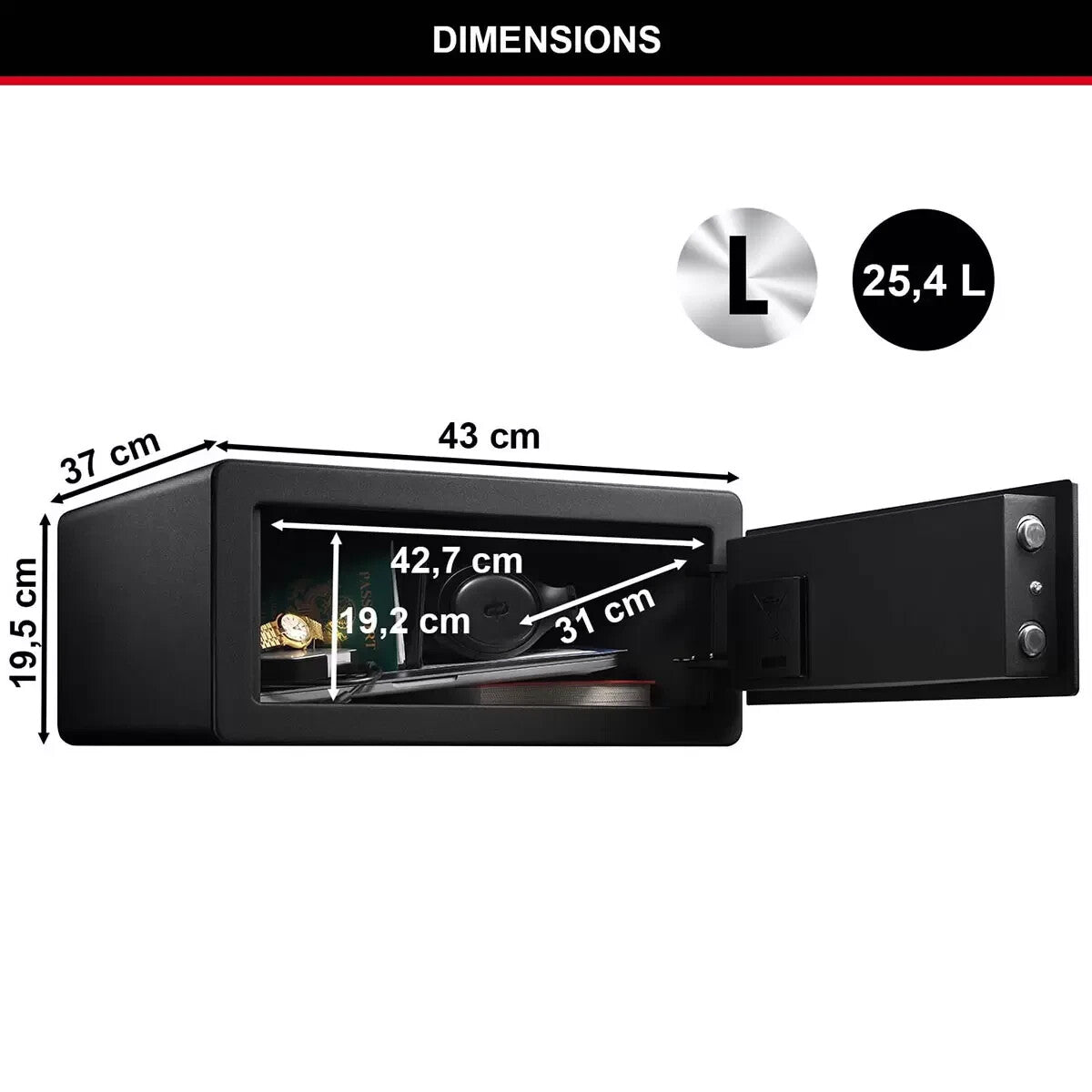 Masterlock 25.4 Litre LX110BEURHRO Biometric Security Safe- 19.2 x 42.7 x 31 cm