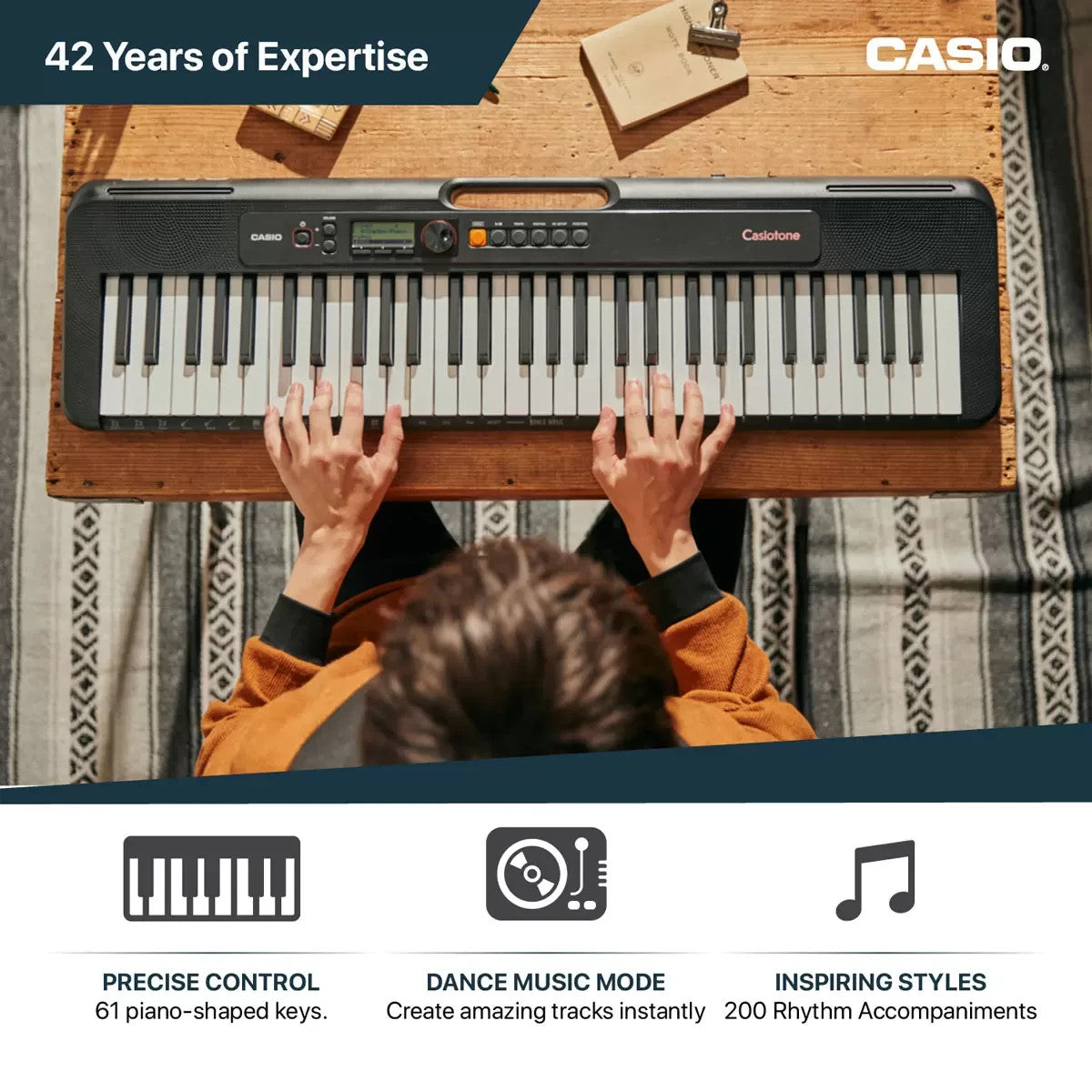 Casio Portable CT-S195AD Keyboard in Black with Stand Headphone & Adapter