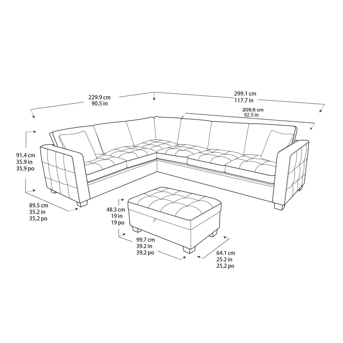 Thomasville Kylie Grey Fabric Sectional Sofa with Storage Ottoman Brand New