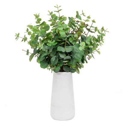 Artificial Eucalyptus in White Ceramic Vase