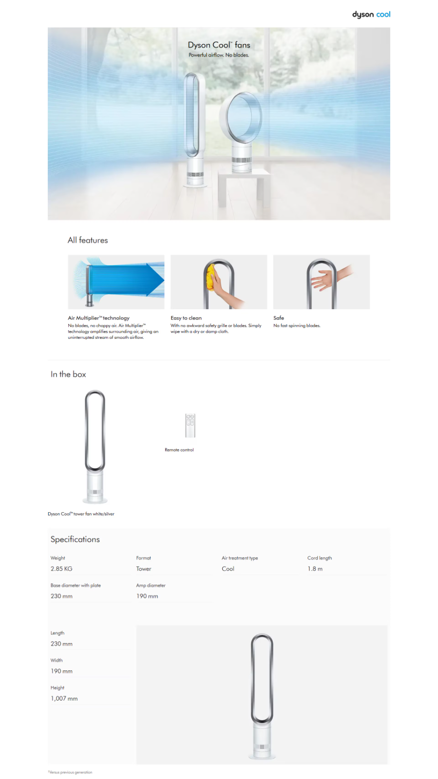 Dyson AM07 Tower Fan - White/Silver | 10 Speed | **U 1