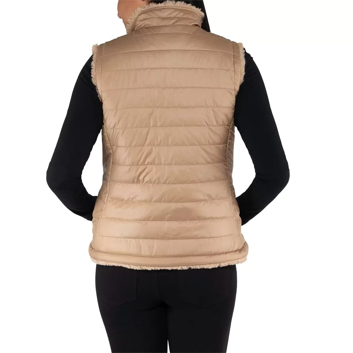 Nicole Miller Faux Fur Reversible Vest Women’s Size Medium Camel Tan