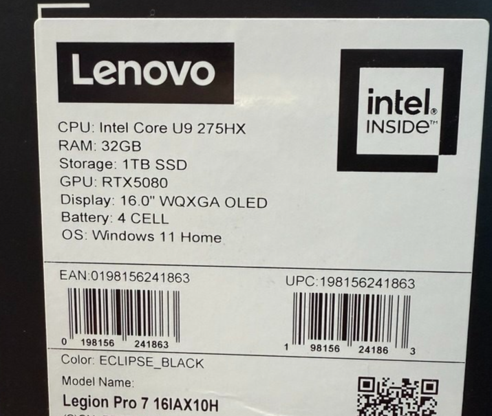 Lenovo Legion Pro 7, Ultra 9, 32GB RAM, 1TB SSD, RTX5080 Gaming Laptop OLED NEW