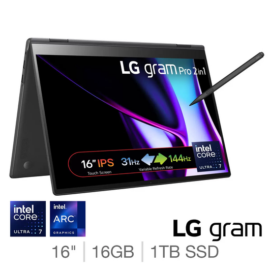 LG Gram Pro, Intel Core Ultra 7, 16GB RAM, 1TB SSD, 16 Inch Convertible 2 in 1