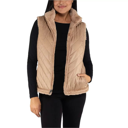 Nicole Miller Women's Faux Fur Reversible Vest in Camel, Medium