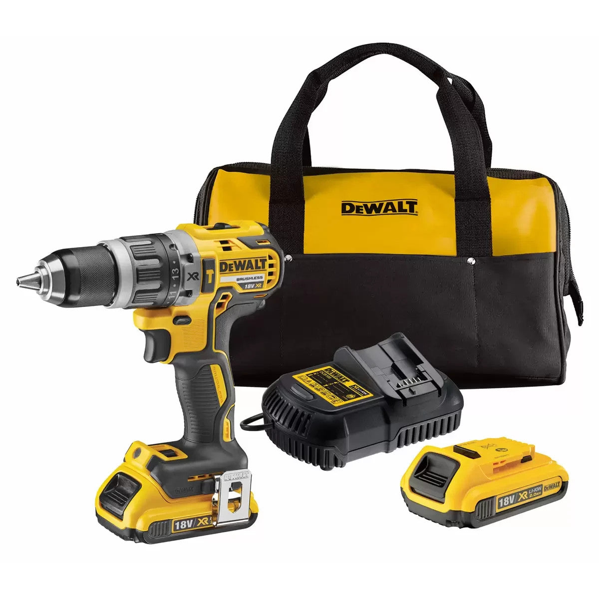 DEWALT® Brushless Hammer Drill Driver Kit, 2 X 2 Ah Batteries With Kit Bag