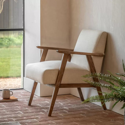 Gallery Neyland Natural Linen Armchair Chair Solid Wood