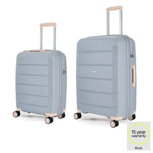 Rock Tulum 2 Piece Hardside Luggage Suitcase Set in Stylish Grey Spinner Wheels