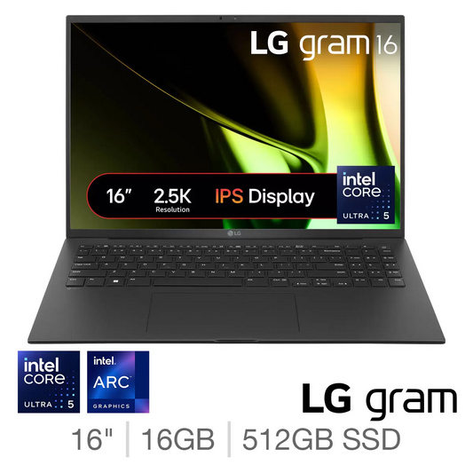 LG Gram Intel Ultra 5, 16GB RAM, 512GB SSD, 16 Inch Laptop, 16Z90S-G.AA55 VAT