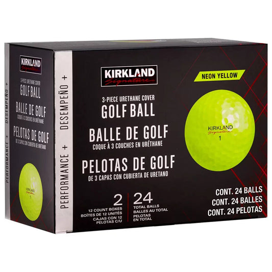 Costco Kirkland Signature 3-Piece Urethane Cover Neon Yellow Golf Balls 24 Pack