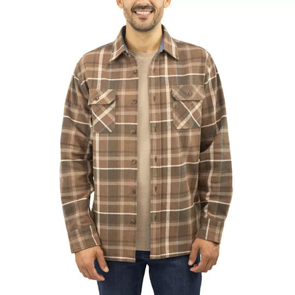 Jachs Mens Flannel Shirt & Thermal 2 Pack in Brown Plaid XL