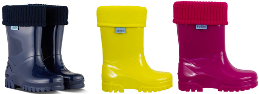 TERM Rolltop Kids Wellies Pink Yellow Navy Blue Unisex lined Wellys